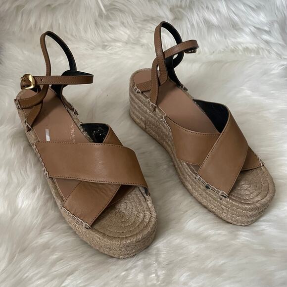 Rag & Bone Sandals Womens EU 41 US 11 Tan Hera Leather Platform Wedge Espadrille - Picture 4 of 13